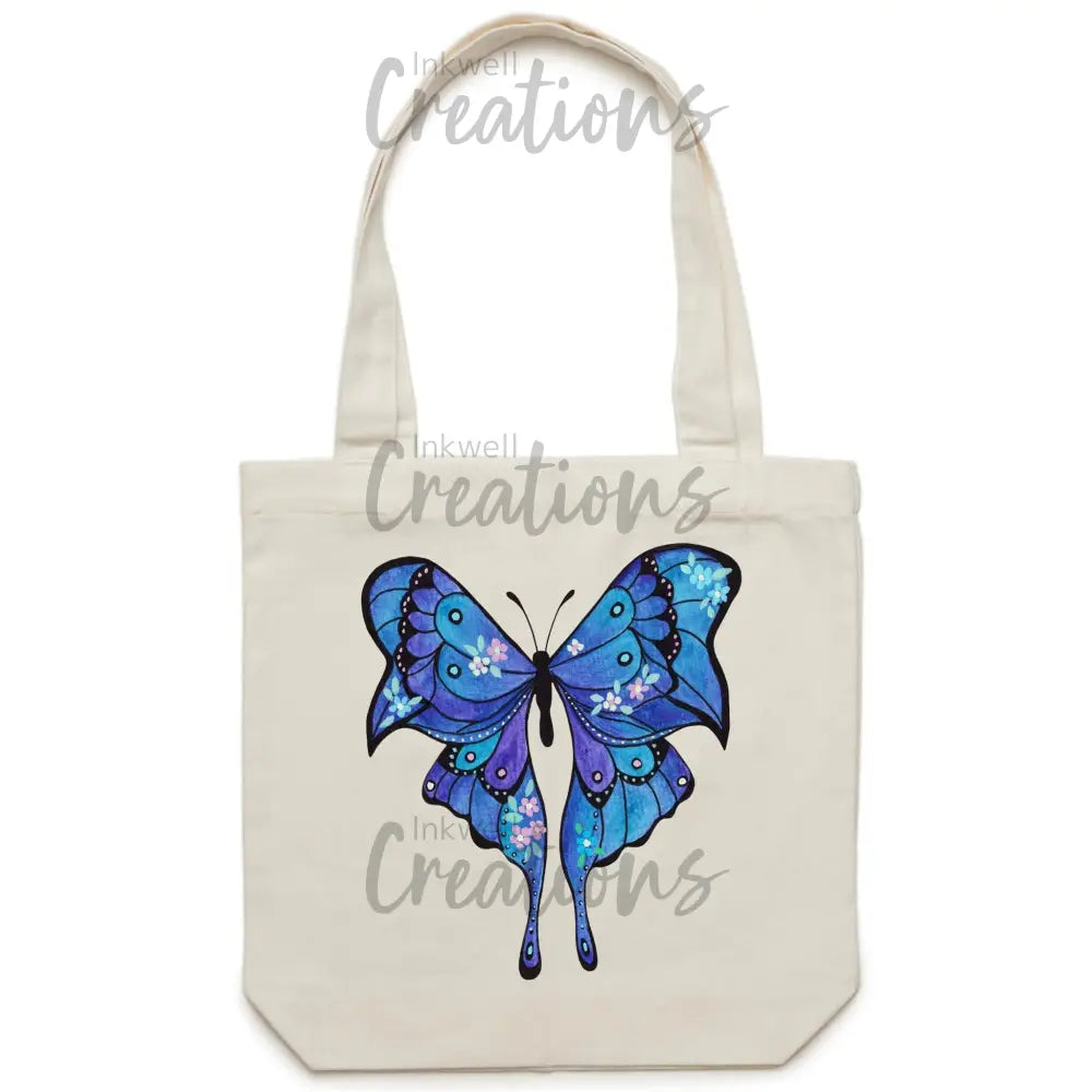 Blue Butterfly - As Colour Carrie Canvas Tote Bag Cream / One Size