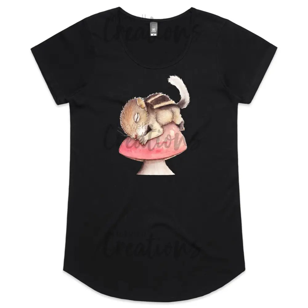 Sleeping Squirrel - Womens Scoop Neck T-Shirt Black / 8 Xs