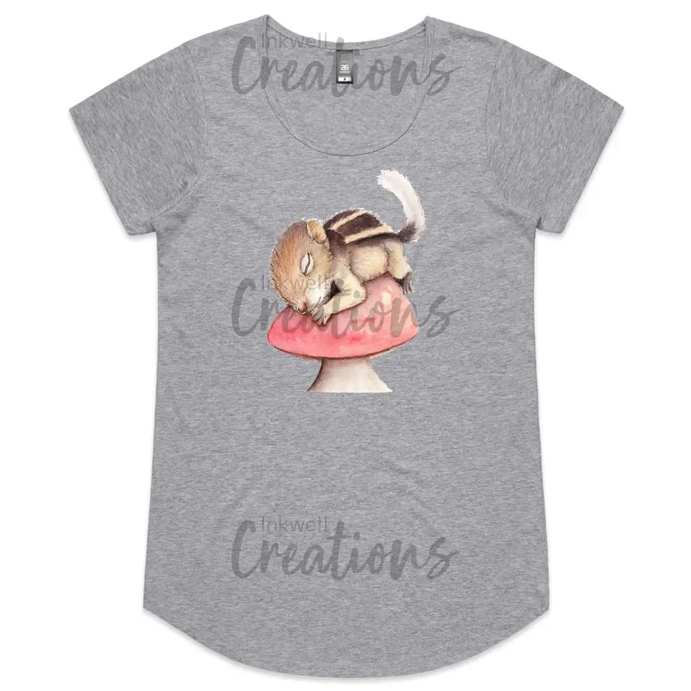 Sleeping Squirrel - Womens Scoop Neck T-Shirt Grey Marle / 8 Xs