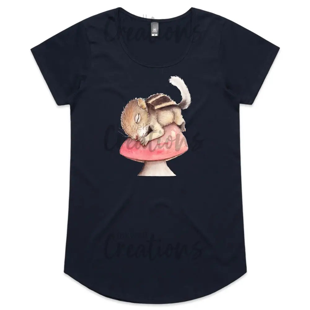 Sleeping Squirrel - Womens Scoop Neck T-Shirt Navy / 8 Xs