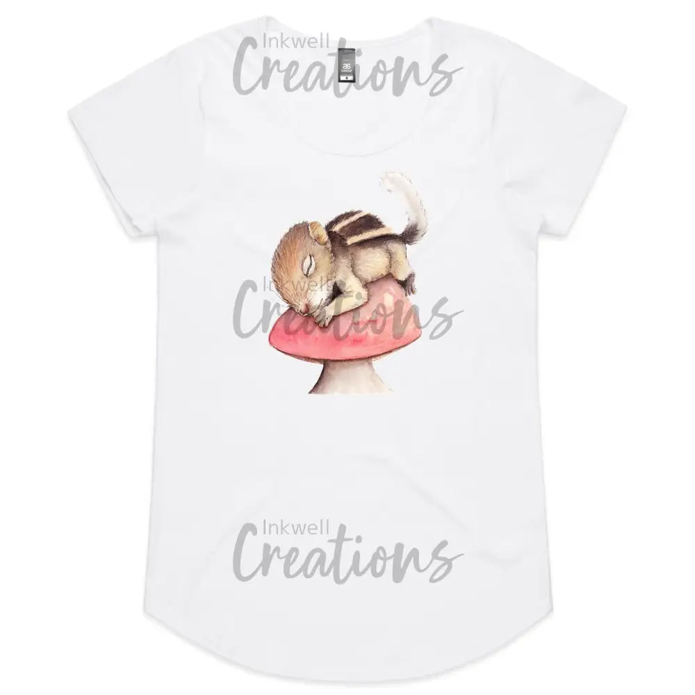 Sleeping Squirrel - Womens Scoop Neck T-Shirt White / 8 Xs