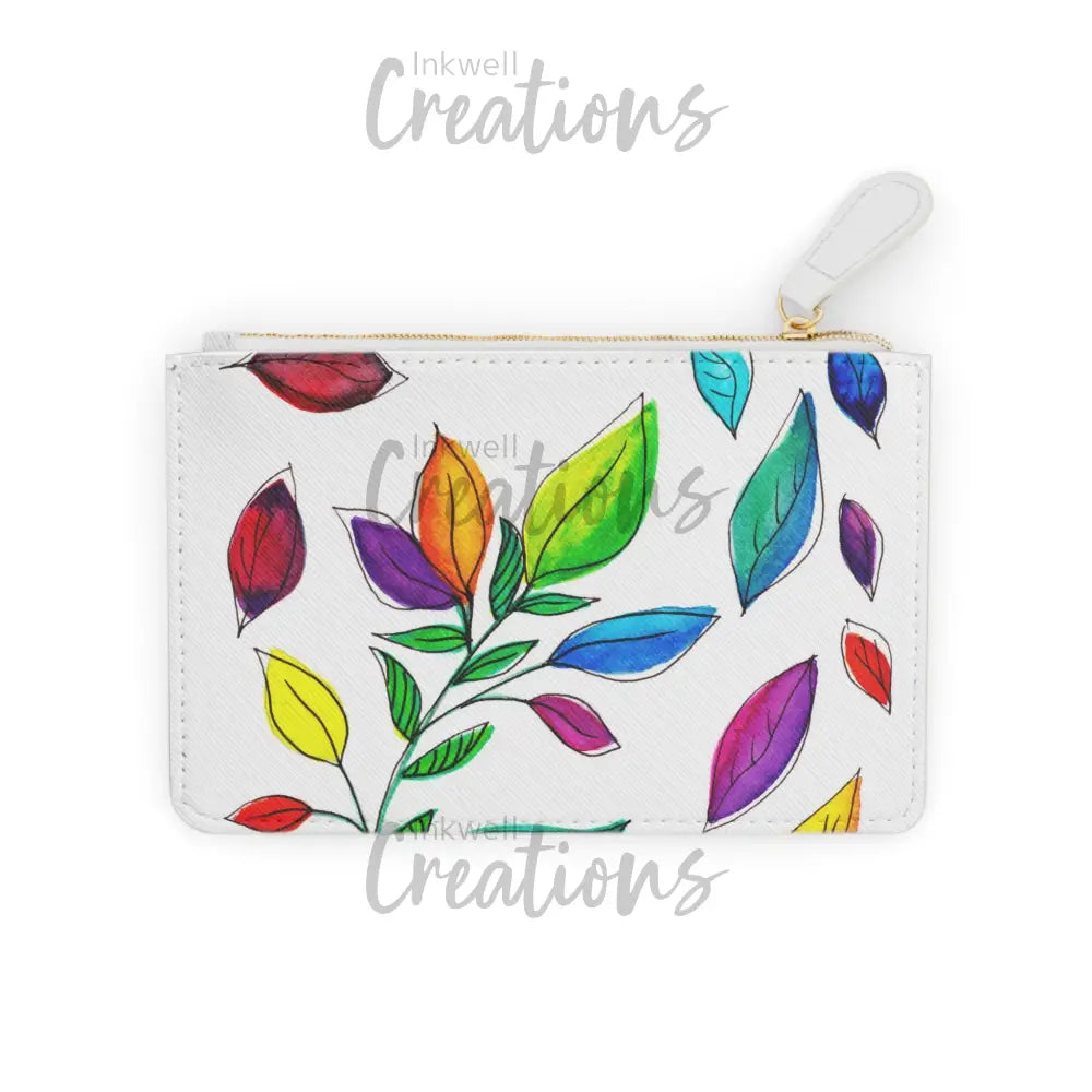 Watercolour Leaves - Mini Clutch Bag 6.3 X 4 / White Bags
