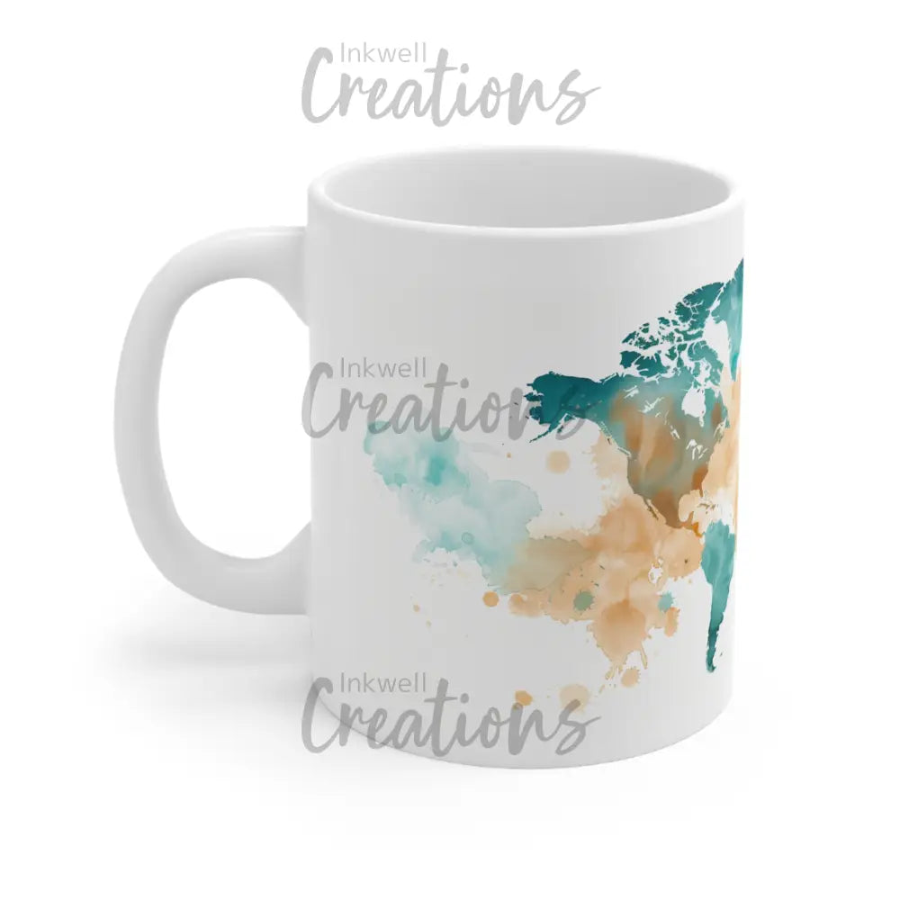 Watercolour World Map Mug 11Oz