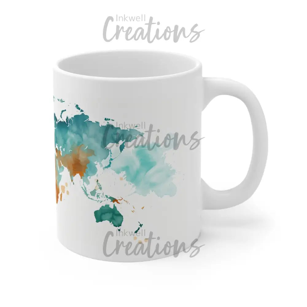 Watercolour World Map Mug 11Oz