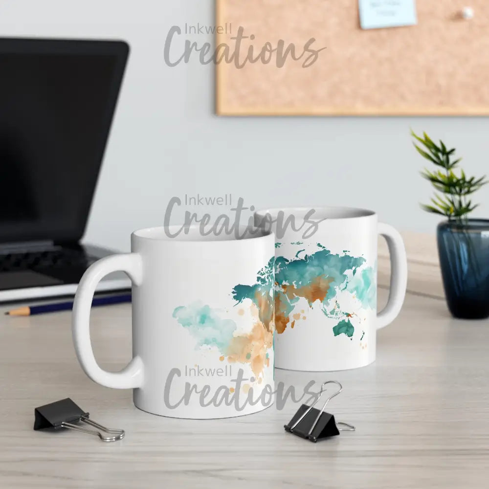 Watercolour World Map Mug 11Oz