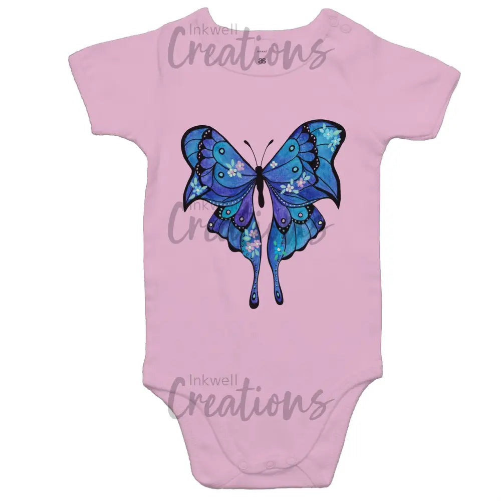 Blue Butterfly - Baby Onesie Romper Pink / 0-3M