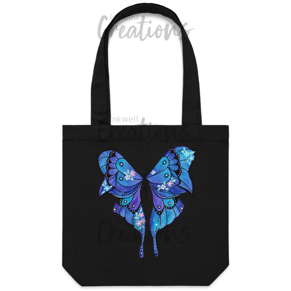 Blue Butterfly - As Colour Carrie Canvas Tote Bag Black / One Size