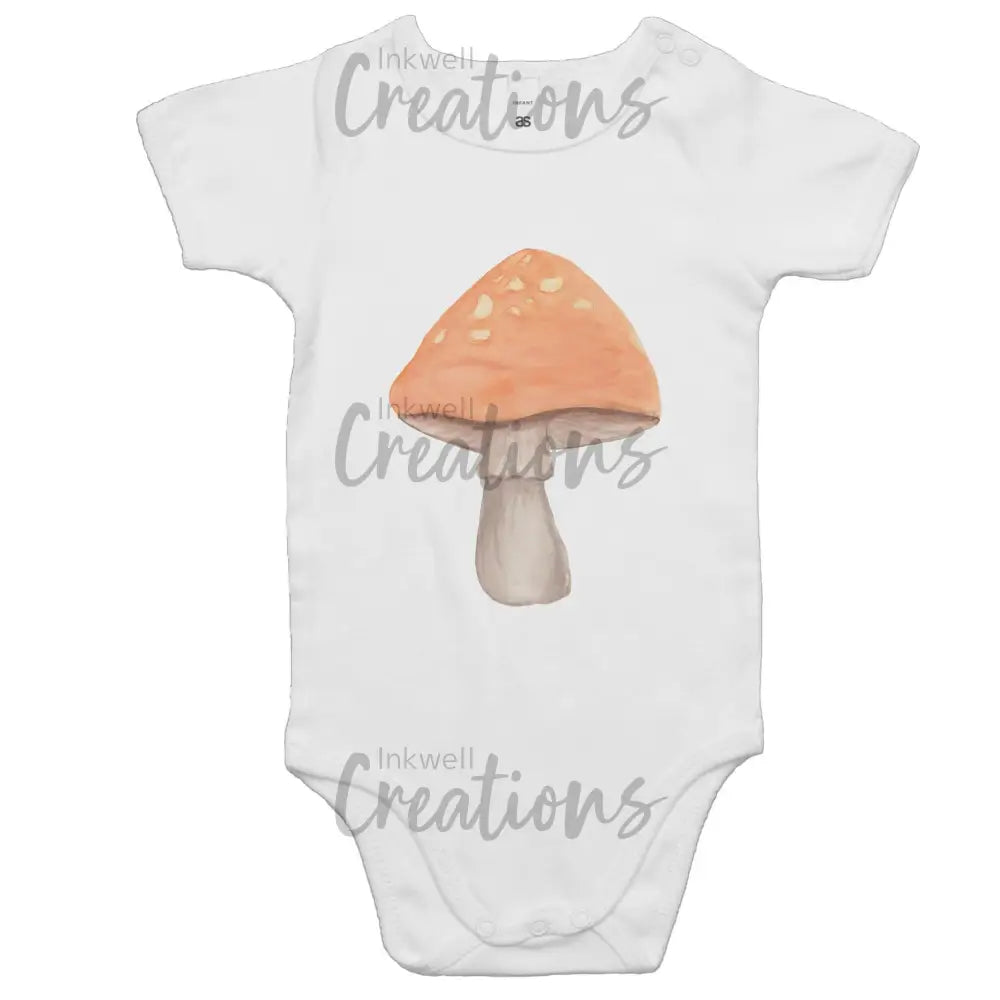 Mushroom - Baby Onesie Romper White / 0-3M