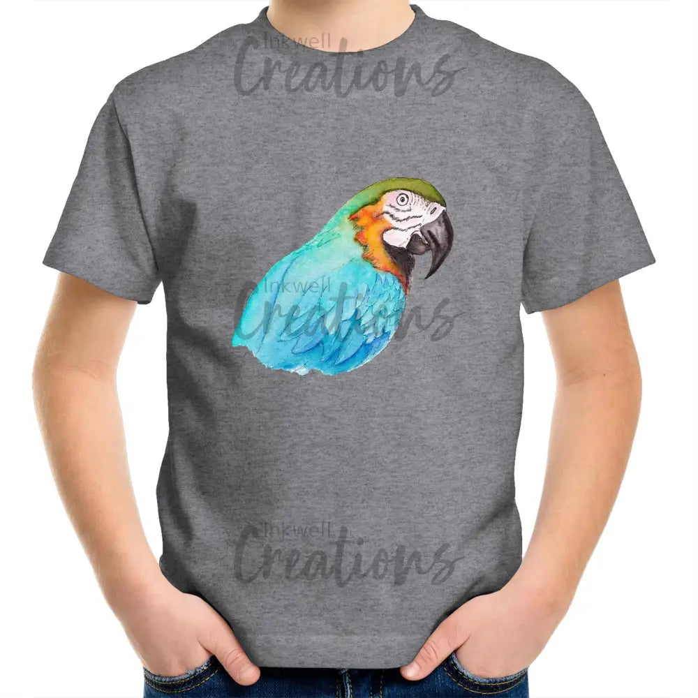 Parrot Colour Kids Youth T-Shirt Grey Marle / 2
