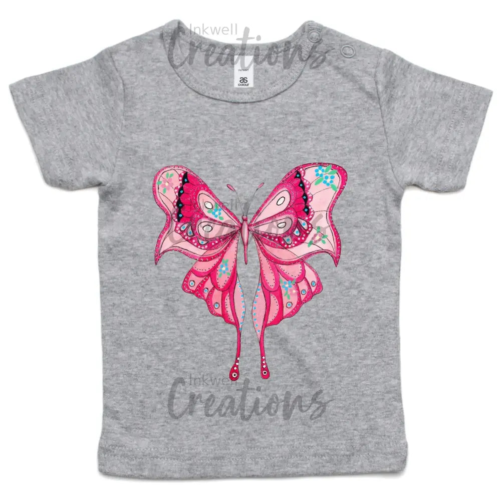 Pink Butterfly - Infant Tee Grey Marle / 0-3M