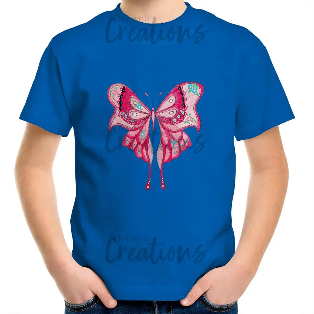 Pink Butterfly - Kids T-Shirt Bright Royal / 2