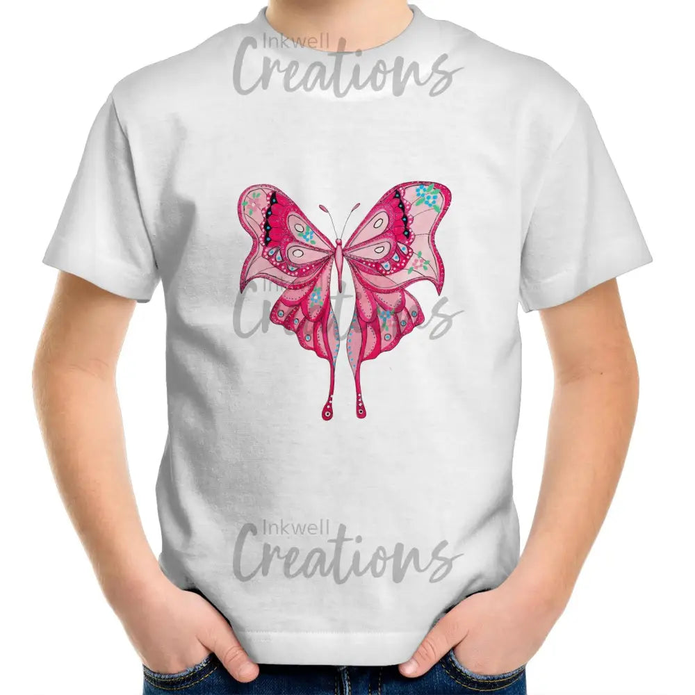 Pink Butterfly - Kids T-Shirt White / 2