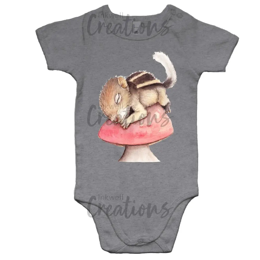 Sleeping Squirrel - Baby Onesie Romper Grey Marle / 0-3M