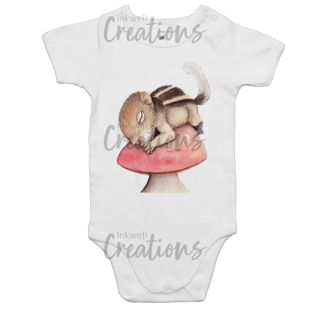 Sleeping Squirrel - Baby Onesie Romper White / 0-3M