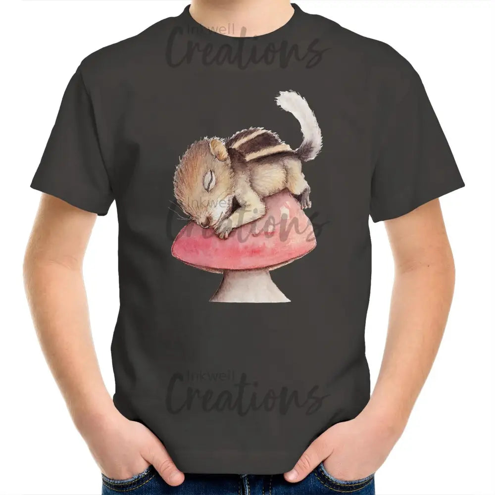 Sleeping Squirrel - Kids T-Shirt Charcoal / 2