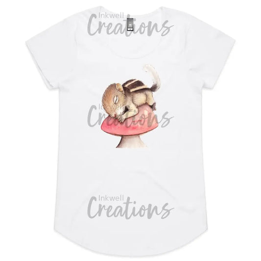 Sleeping Squirrel - Womens Scoop Neck T-Shirt White / 8 Xs