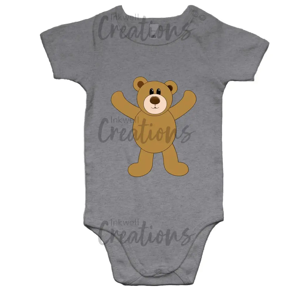 Teddy Bear - Baby Onesie Romper Grey Marle / 0-3M