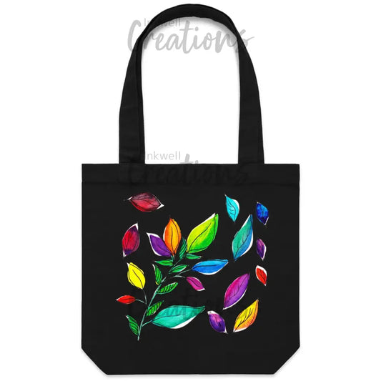 Watercolour Leaves - Carrie Canvas Tote Bag Black / One Size