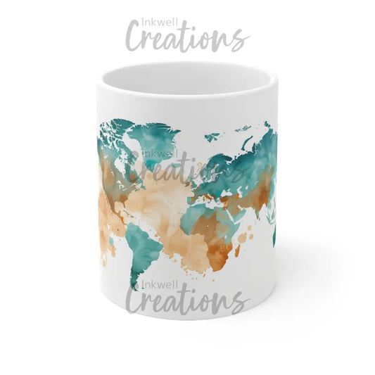 Watercolour World Map Mug 11Oz